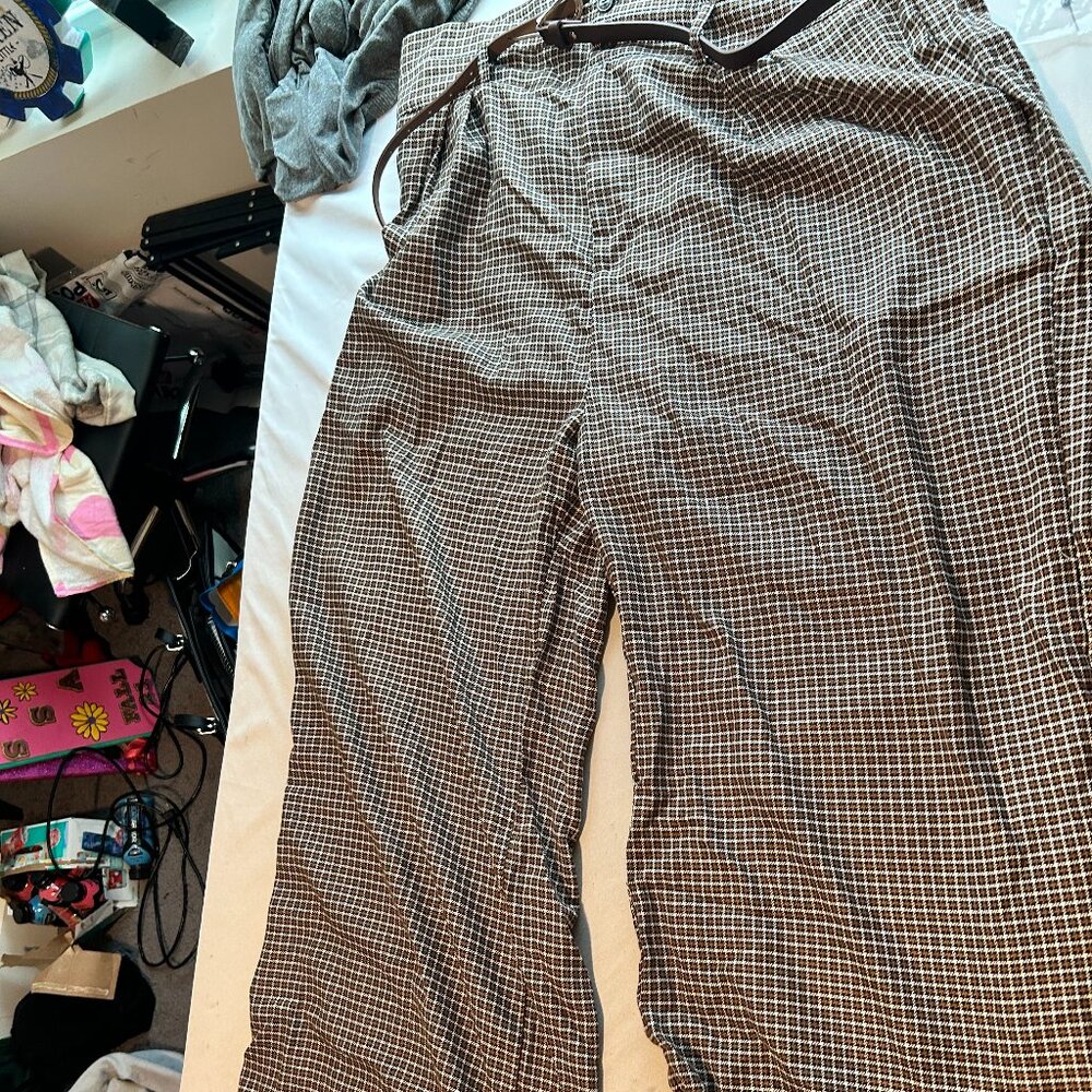 Houndstooth Mid Waist Belted Wide Leg Trousers